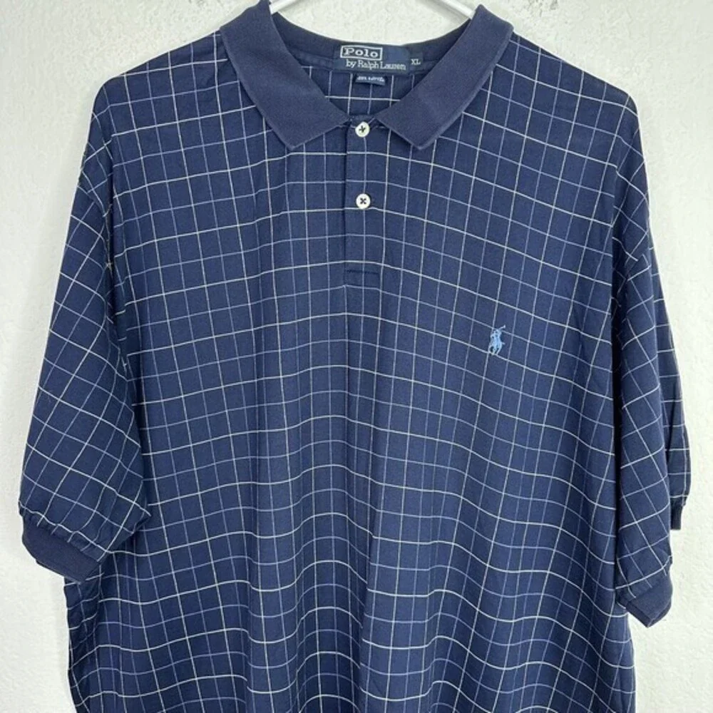Polo Ralph Lauren Shirt Men XL Blue Plaid Short Sleeve Golf Business Preppy Polo